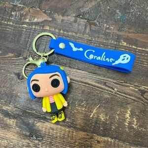 Coraline Funko-style Keychain with Blue Silicone Strap